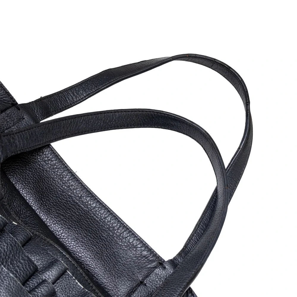 Valentino Garavani Black Pebbled Leather Rosette Flower Tote Bag Shoulder Bag